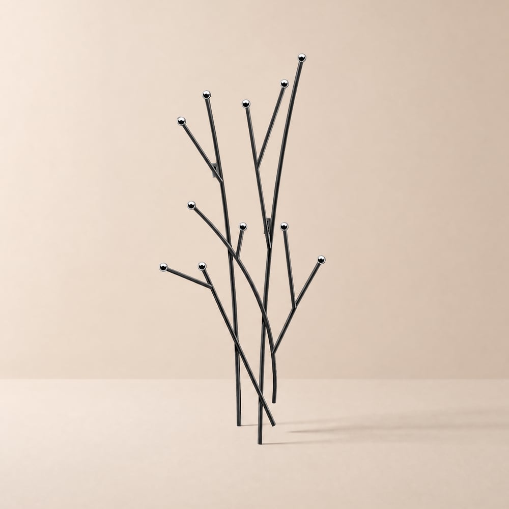Modern 11-Hook Wall Mounted Coat Rack in Black with Tree Branch Shape window image