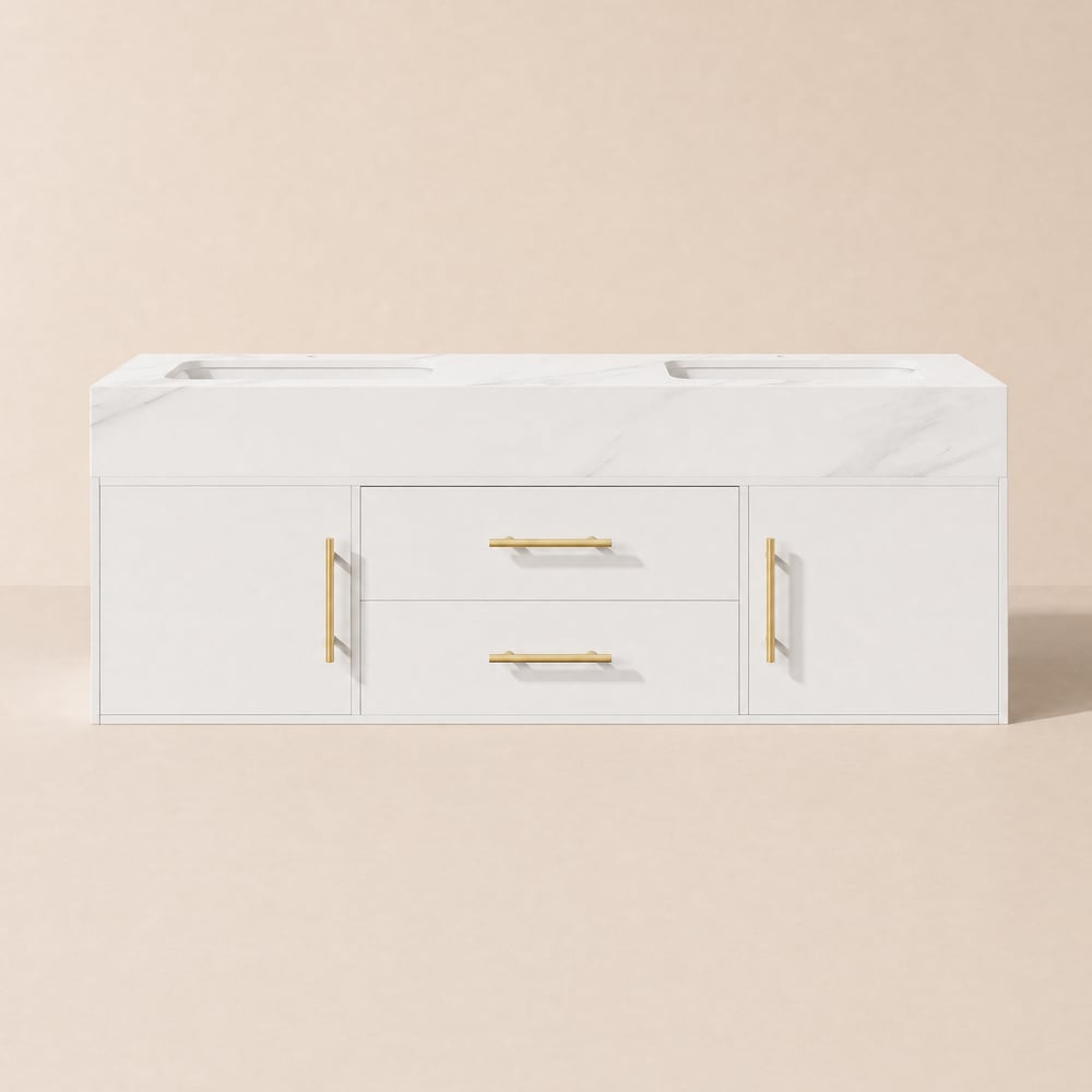 59" Floating Sintered Stone Double Sink Bathroom Vanity window image