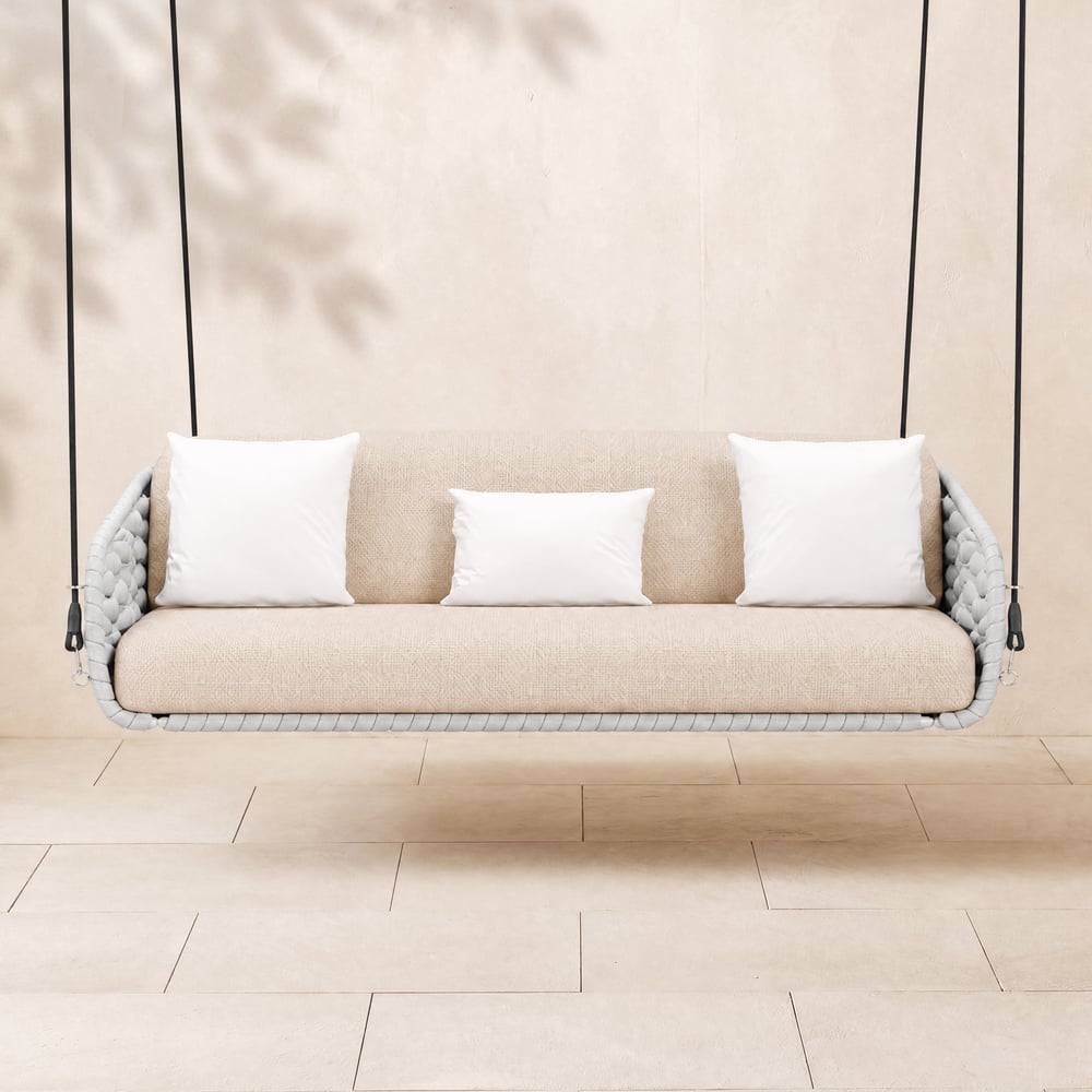 Cocaro Outdoor Rope Weave Aluminum Swing Chair with Cushion for 2 in Light Gray window image