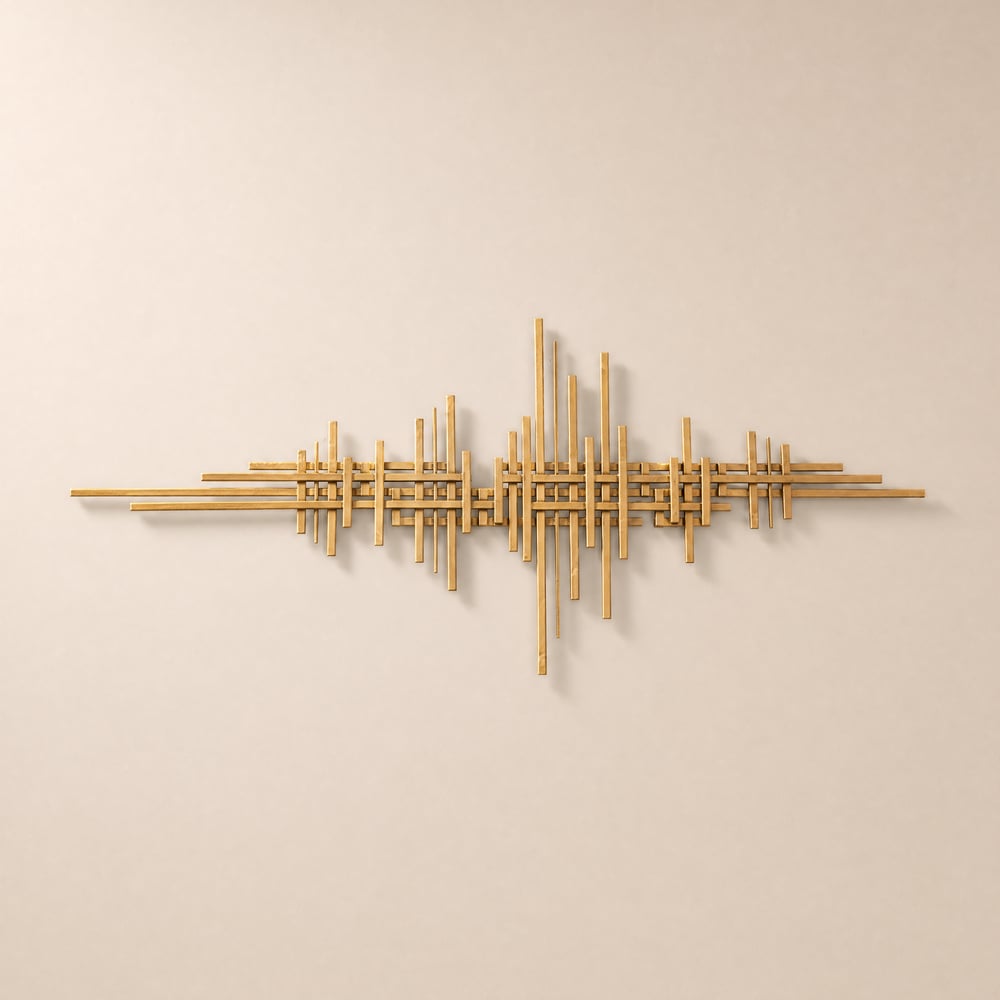 Décoration murale géométrique moderne en métal avec lignes dorées, 1200 mm x 500 mm, décoration murale à suspendre pour salon image de fenêtre