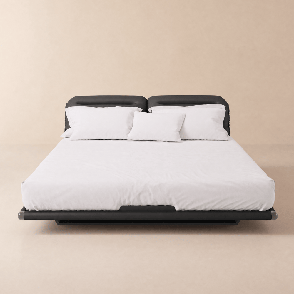 Modern King Faux Leather Floating Bed Frame with Light and Adjustable Headboard window image