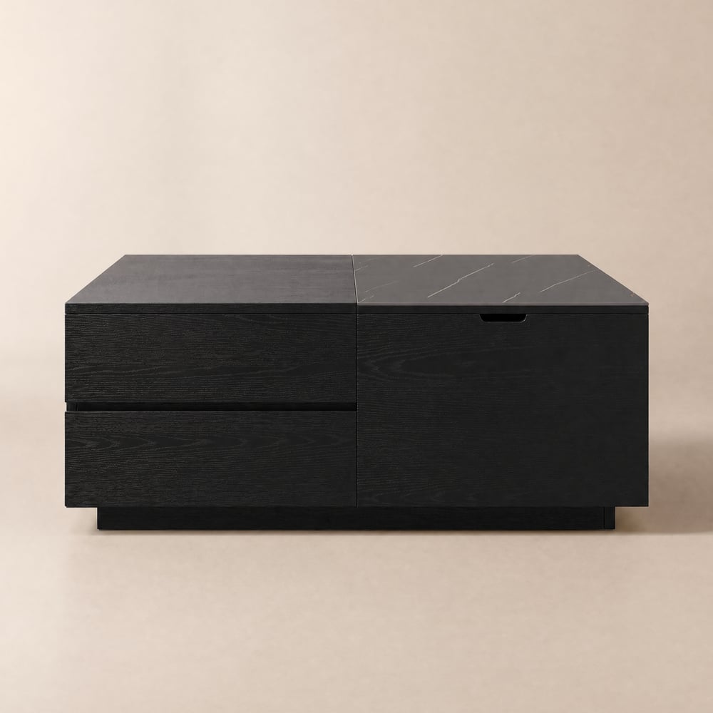 39" Square Dual Lift-Top Black Coffee Table with Sintered Stone Top & Storage window image