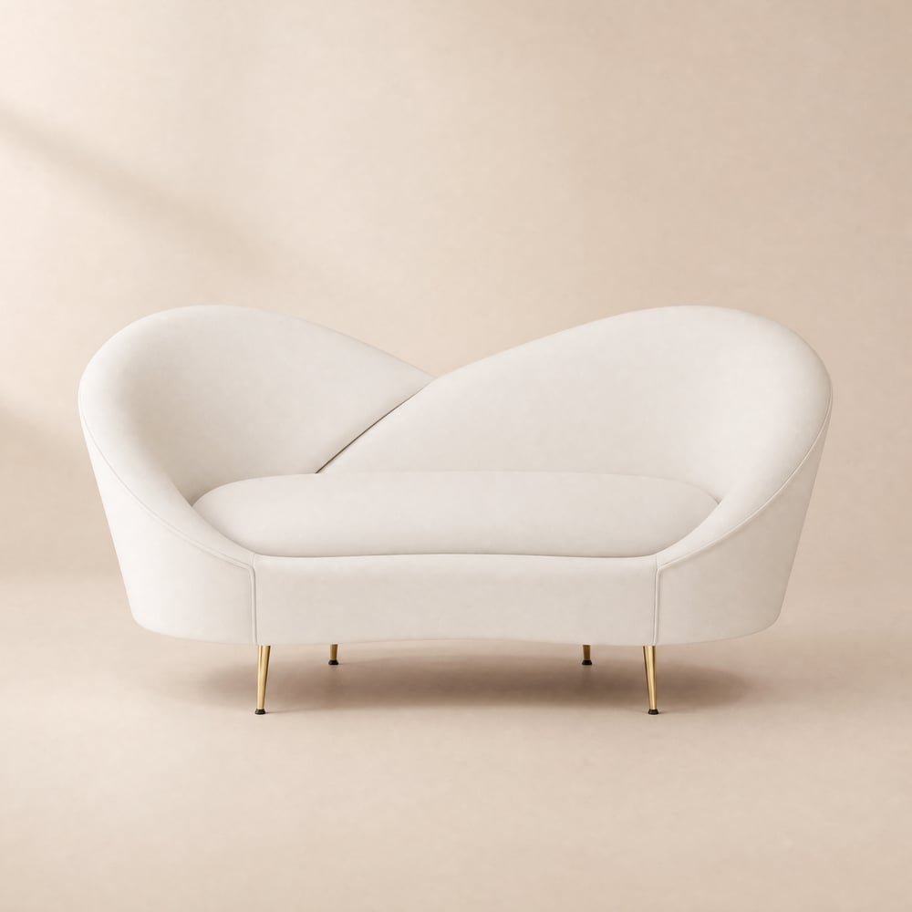 120 cm Velvet Upholstered Curved Sofa with Gold Legs window image