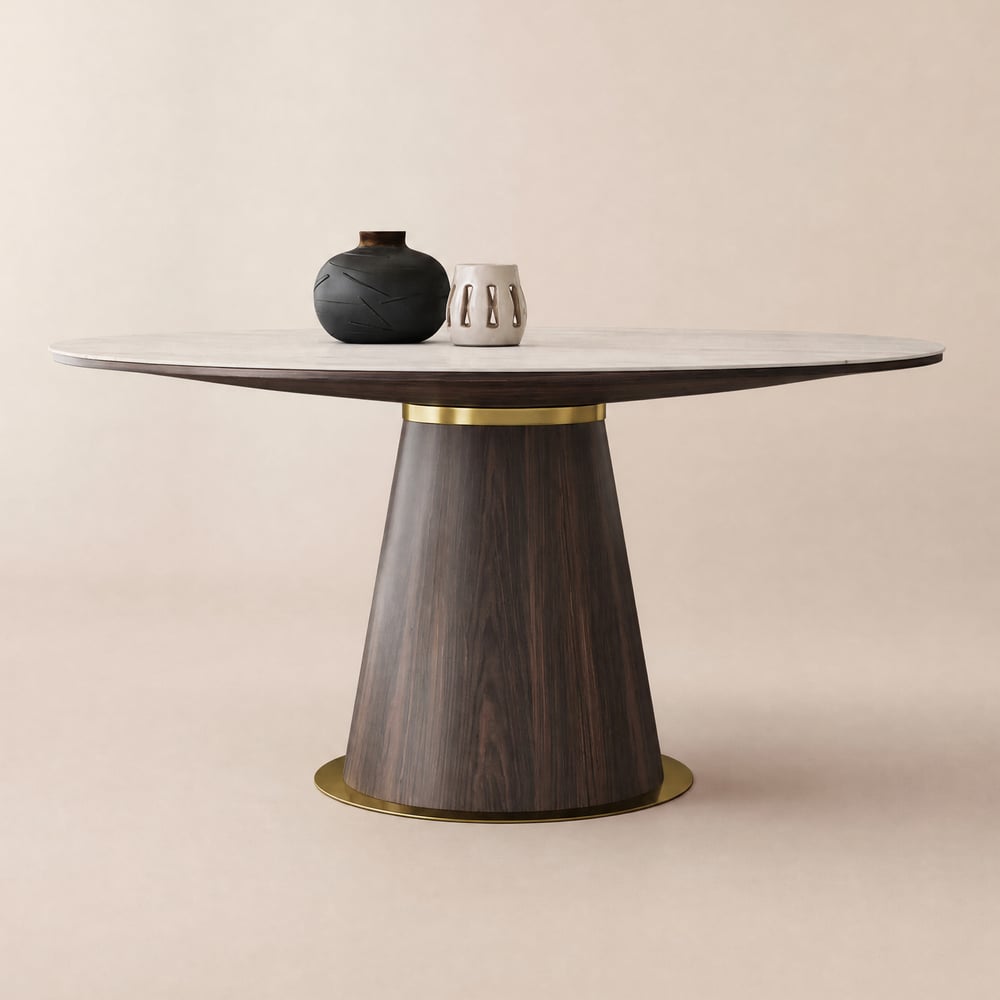 Tavolo da pranzo rotondo moderno Mid-Century in pietra sinterizzata da 47.2" per 4-6 persone Immagine della finestra