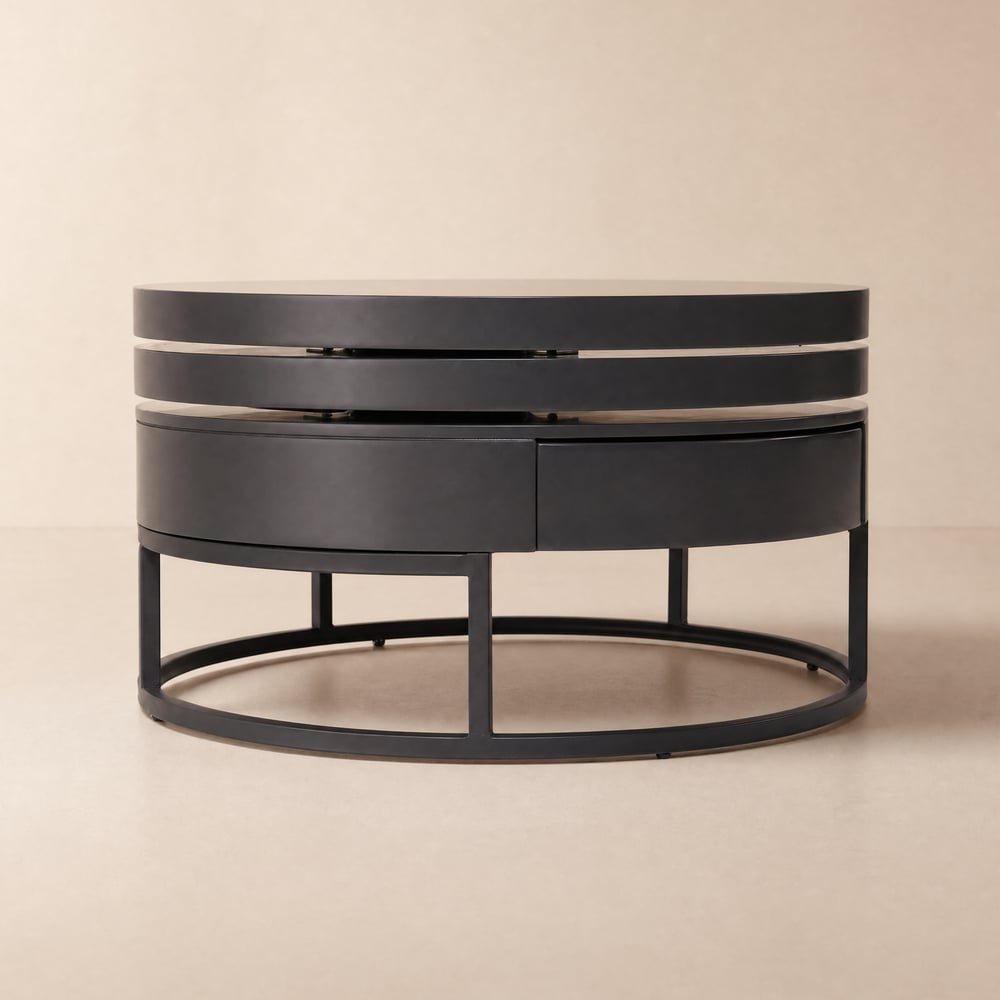 Modern 32" Round Swivel Wood Coffee Table with Storage window image