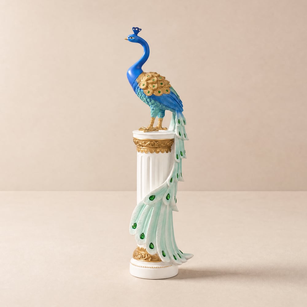 70 cm Luxury Resin Peacock Statue with Crystal Accents – Elegant Home Decor Sculpture window image