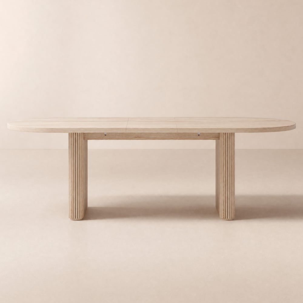 Extendable Oval Dining Table Fluve for 6-8 People in White Glaze, 2000 mm - 2400 mm window image
