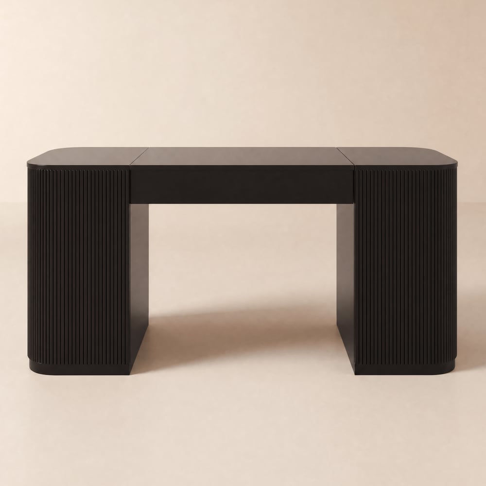 Velign 60" Black Standing Writing Desk with 2-Door Storage Cabinet window image