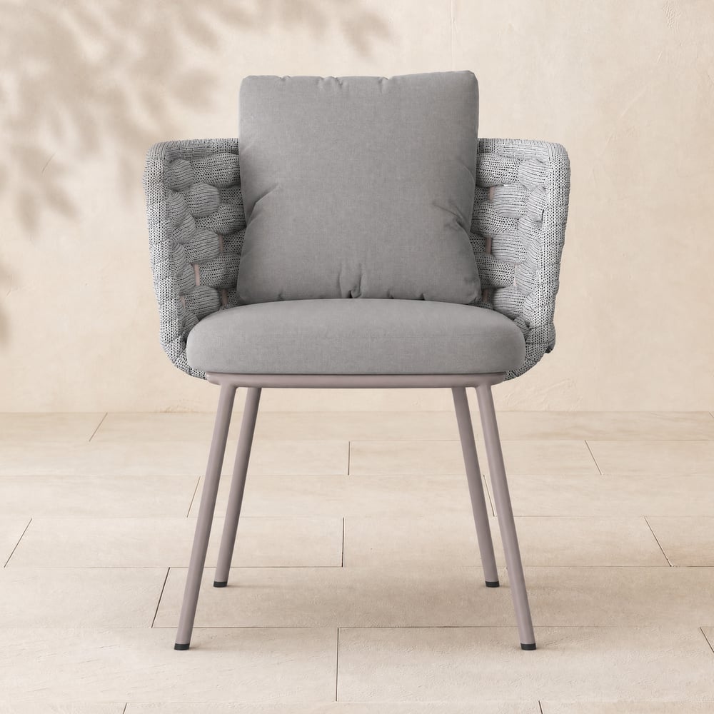 2 Pieces Mid Century Modern Aluminium & Ropes Outdoor Patio Dining Chair Armchair Grey window image