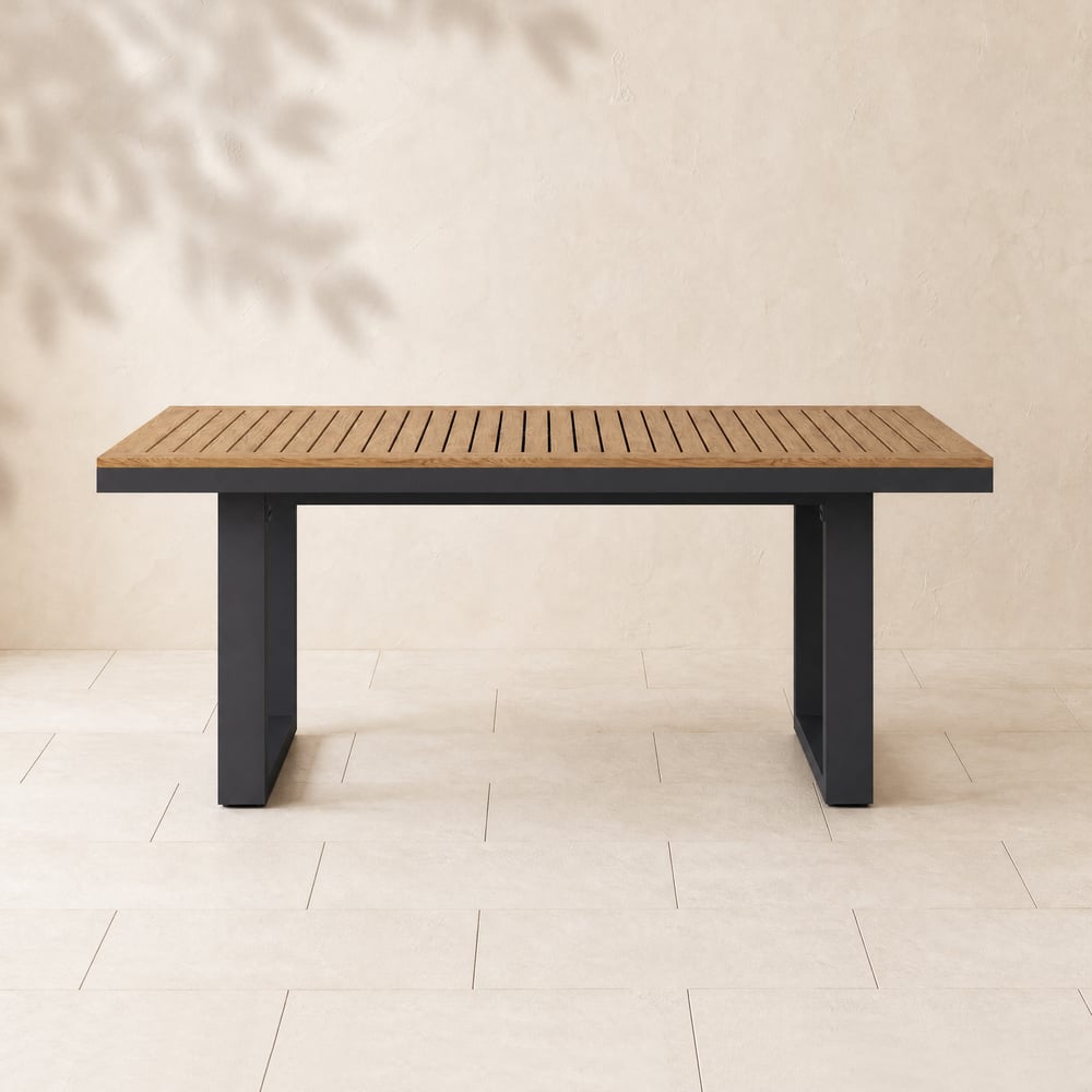 Tevara 6-Person Rectangle Teak & Aluminum Outdoor Patio Dining Table in Dark Gray window image
