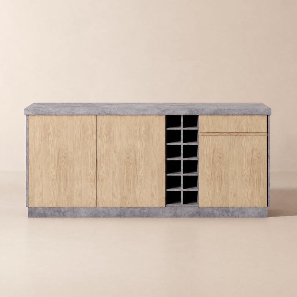 Japandi 183 cm Grey Kitchen Island with Storage & LED Lighting window image