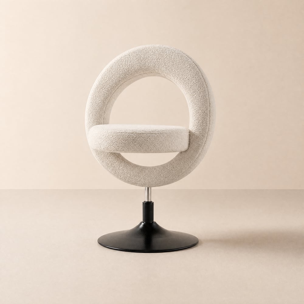 Modern White Boucle Adjustable Vanity Stool with Back window image