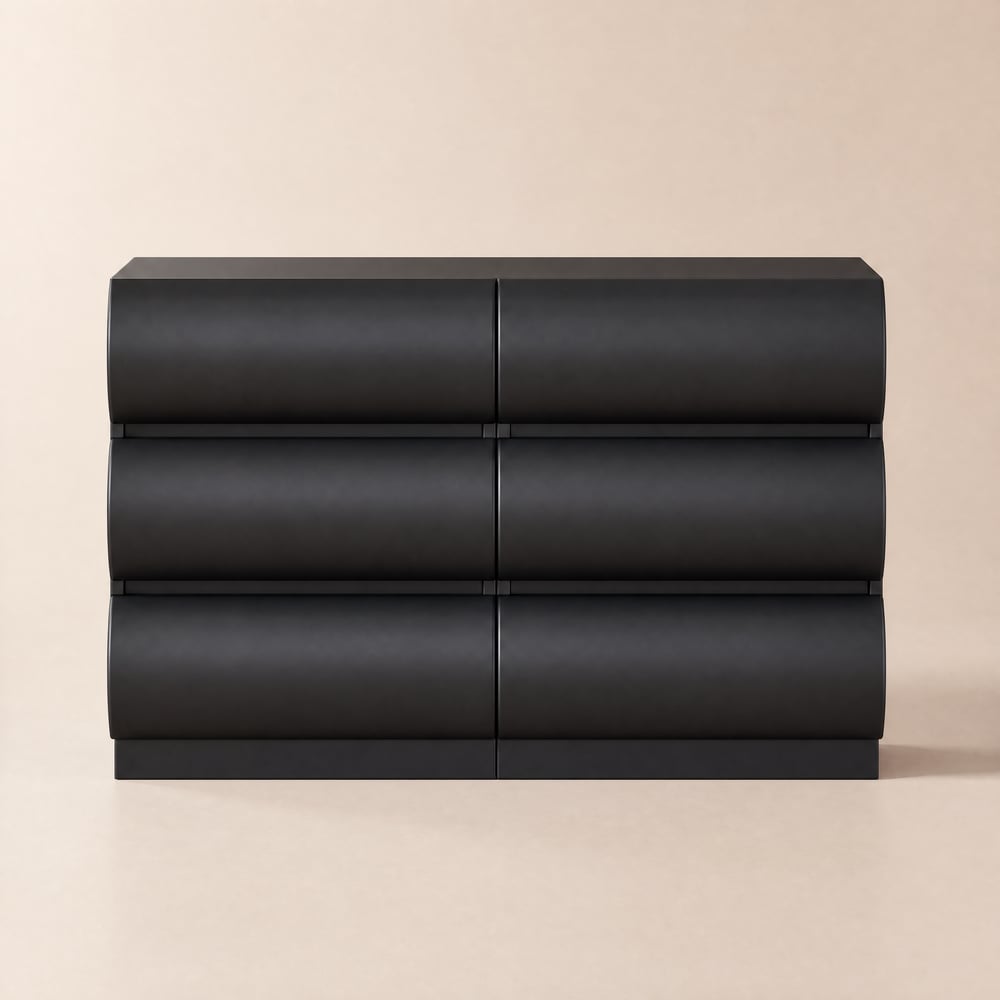 Humply 100 cm Black Leather 6-Drawer Dresser window image
