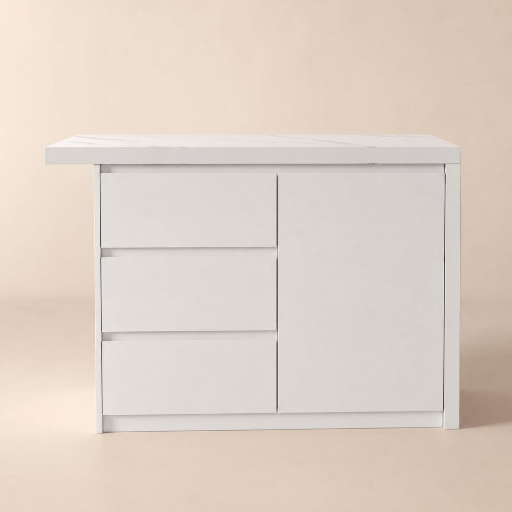 Modern 50" Wood Kitchen Island with Drawers & Cabinets, White window image
