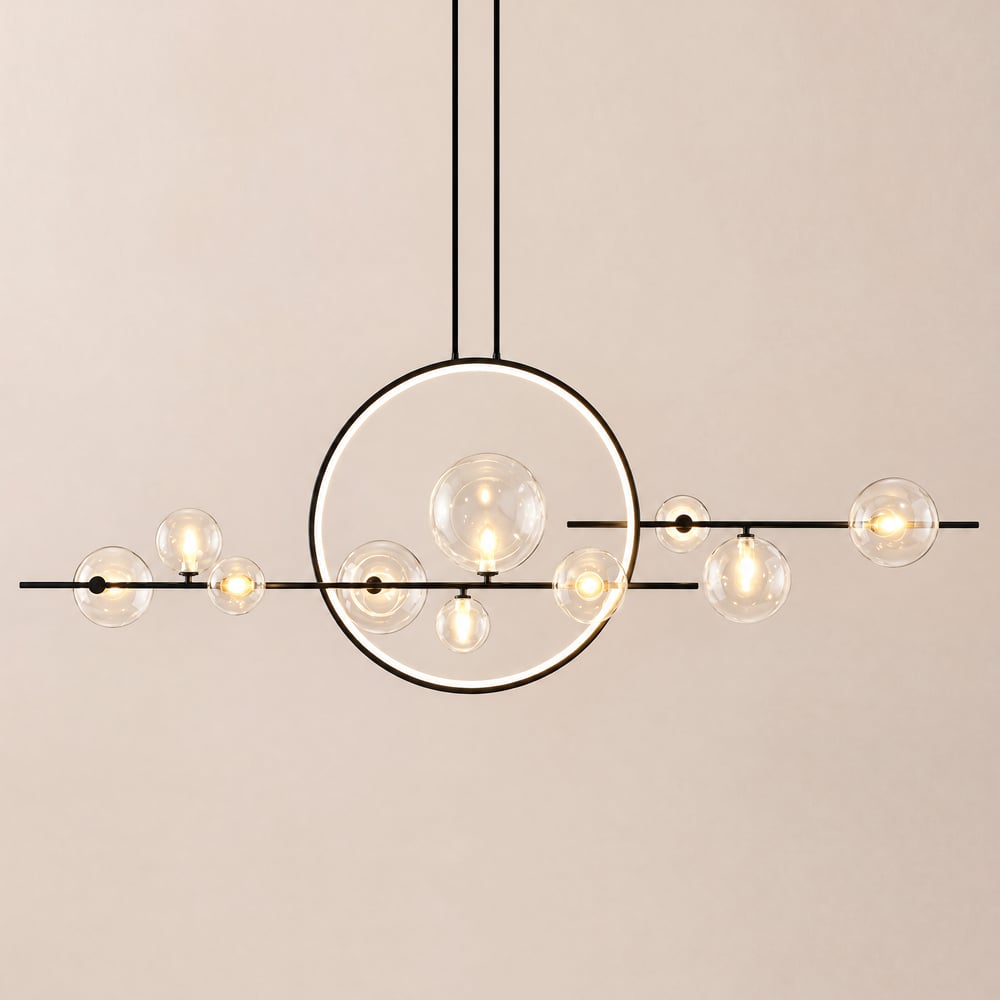 Modern Linear 10-Light Black Island Pendant Light for Kitchen & Dining Room window image