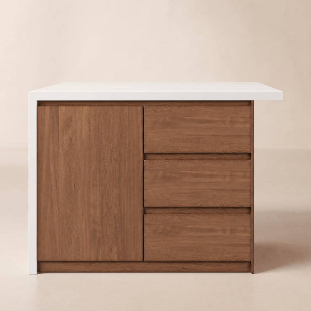 Îlot de cuisine moderne de 50 pouces en pierre frittée mate avec rangement, Noyer image de fenêtre