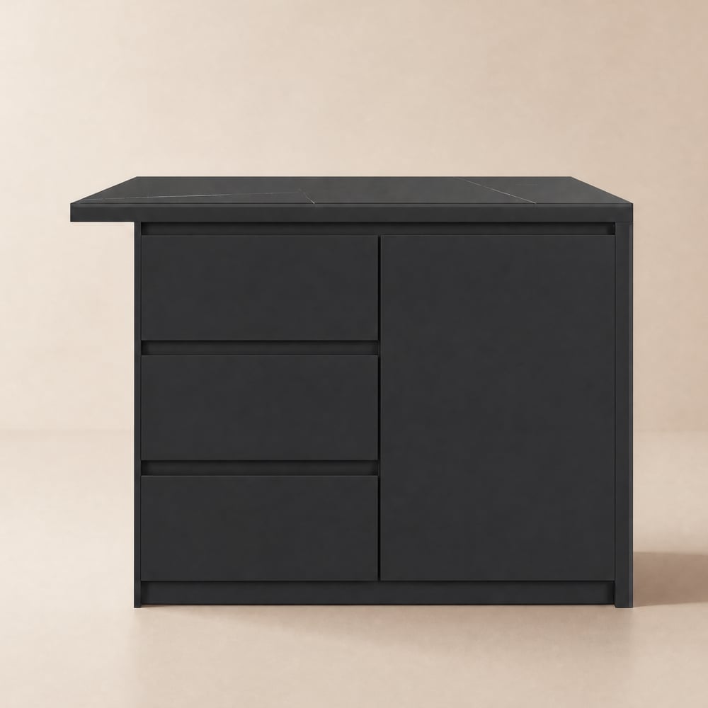 Modern 127 cm Matte Sintered Stone Kitchen Island with Storage, Black window image