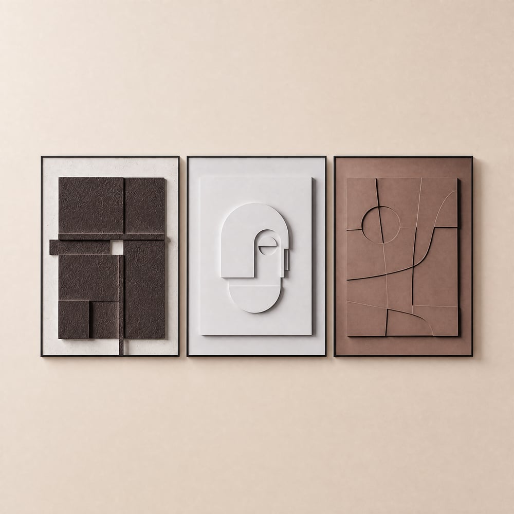 3 Pieces Japandi Canvas Wall Art Print Hanging Wall Decor Set with Rectangle Frame window image