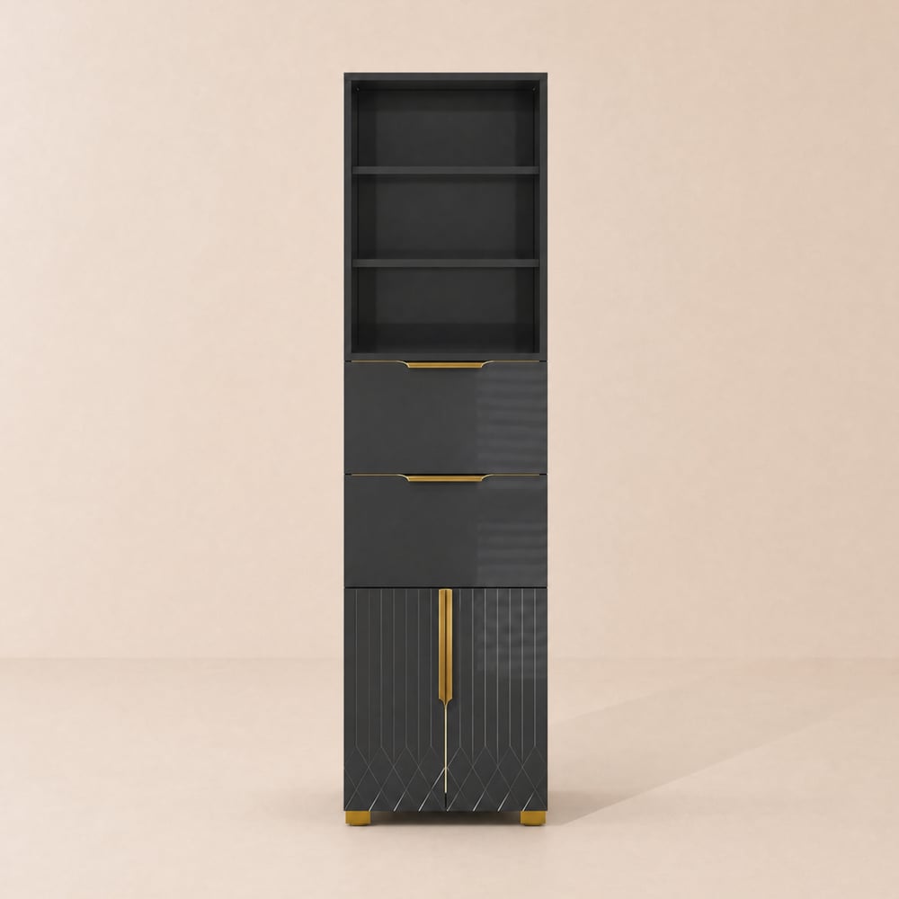 Aro 59" Bathroom Storage Cabinet, Freestanding Liner Tower with Shelves, Drawers & Doors window image