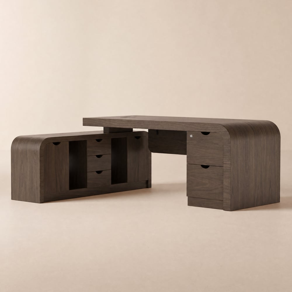 Chicent 71'' L-shaped Smoked Brown Computer Desk with Cabinet Left Hand window image