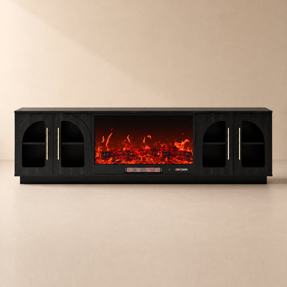 Arune 203 cm Arched Glass Doors TV Stand with Electric Fireplace & Remote Control window image