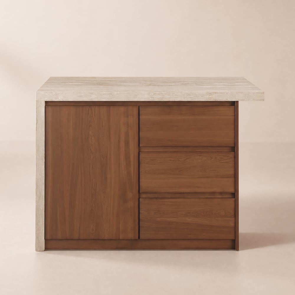 Modern 130 cm Wood Kitchen Island with Storage, Walnut window image