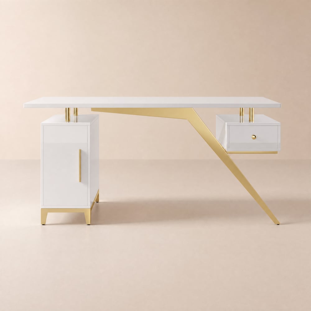 Hungled Modern 180 cm Rectangular White Executive Desk with Storage Cabinet window image