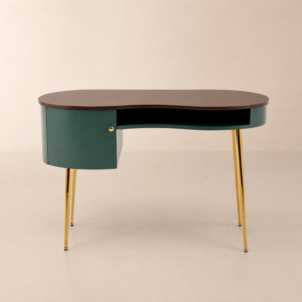 Mid-Century Modern Curved Office Desk Computer Desk with Shelf & Storage window image
