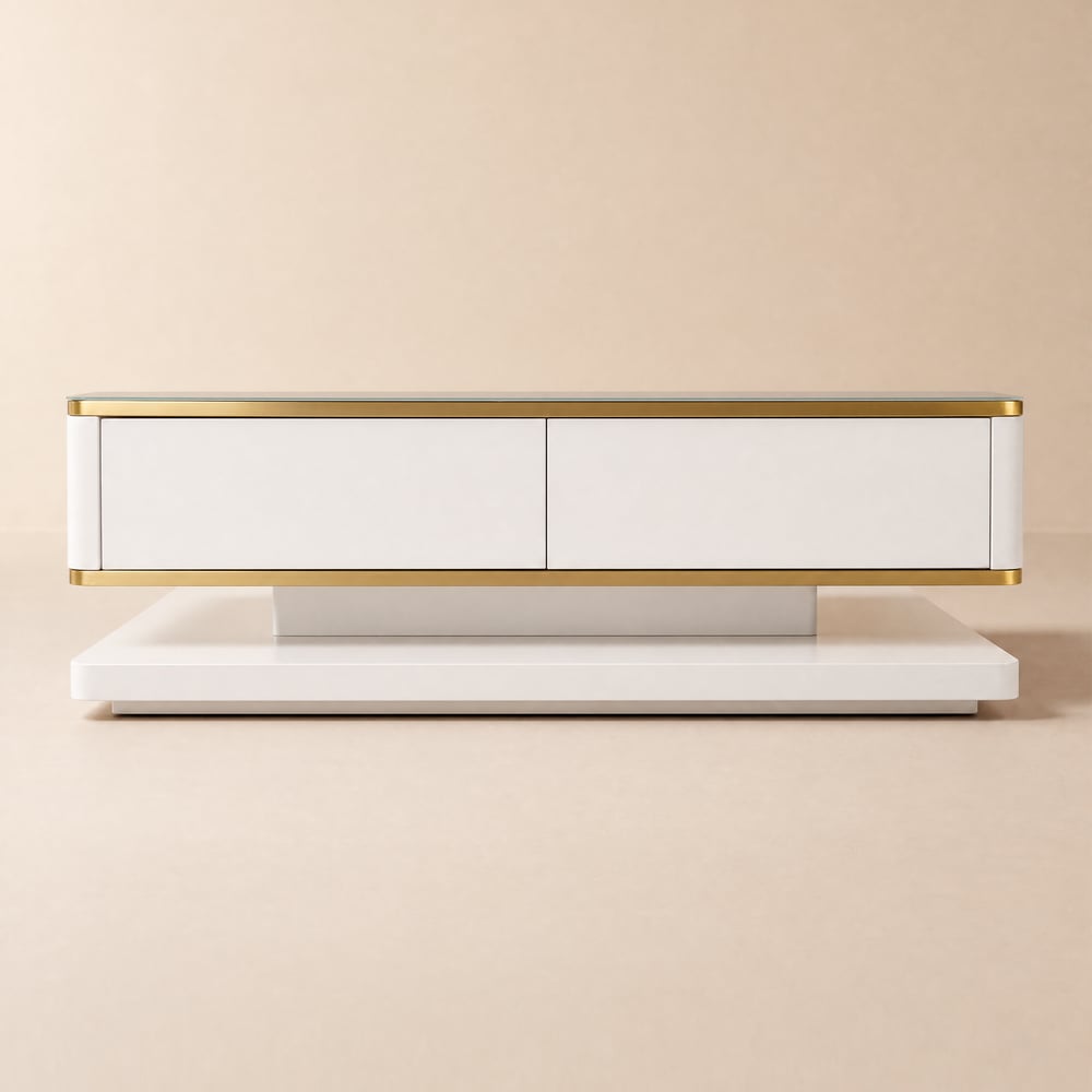 Gapn 1300mm White Rectangular Coffee Table with Storage 4 Drawers Tempered Glass Top window image