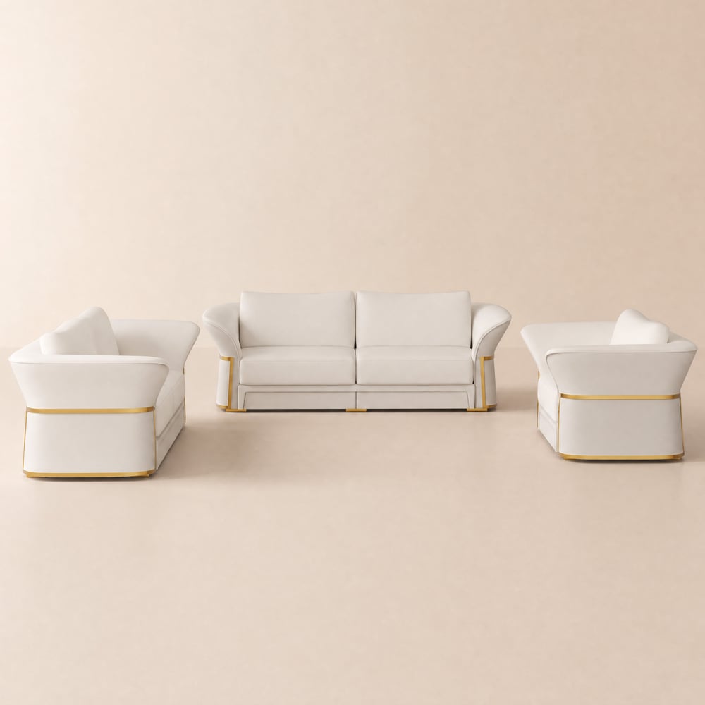 Ensemble de 3 canapés de salon modernes en similicuir blanc image de fenêtre