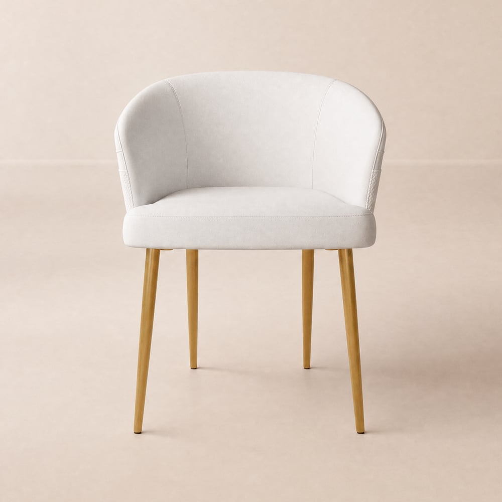 Chaise de salle à manger moderne rembourrée en similicuir PU blanc chaud avec pieds en métal, 1 pièce image de fenêtre