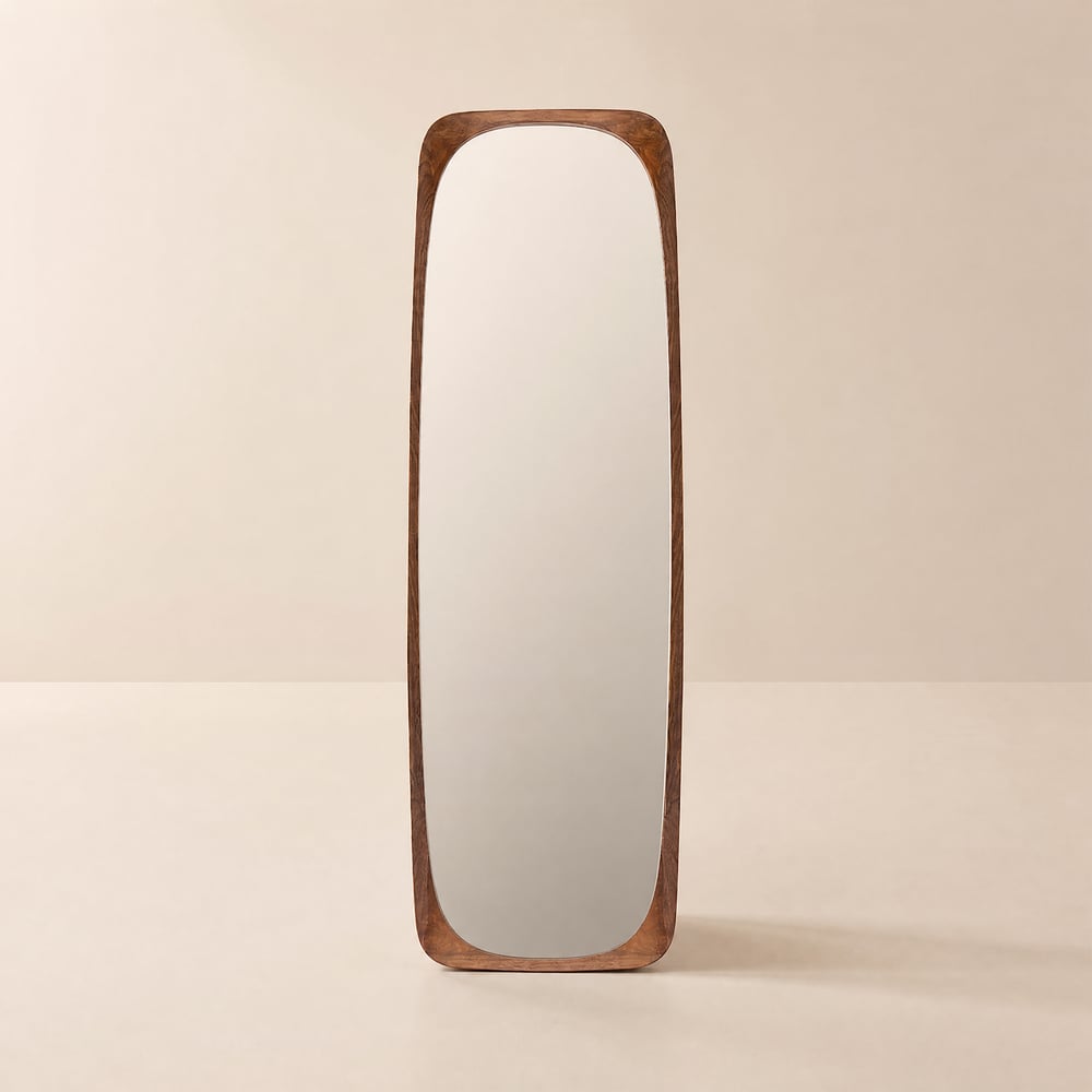 Mid-Century Rectangle Walnut Full Length Leaning Floor Mirror Wood Frame 175 cm x 50 cm window image