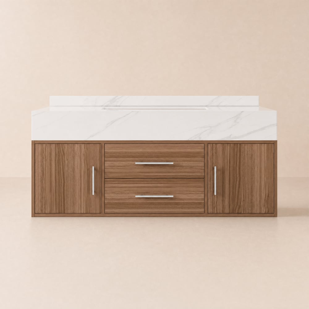 Modern 39" Walnut Floating Single Bathroom Vanity with Sintered Stone Top and Sink window image