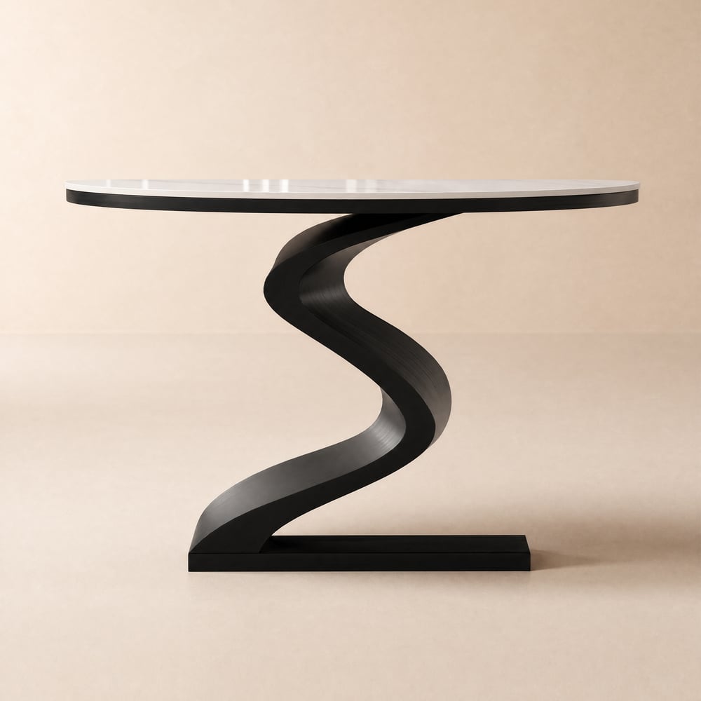 Modern Half Moon Console with White Sintered Stone Top, 100 cm window image