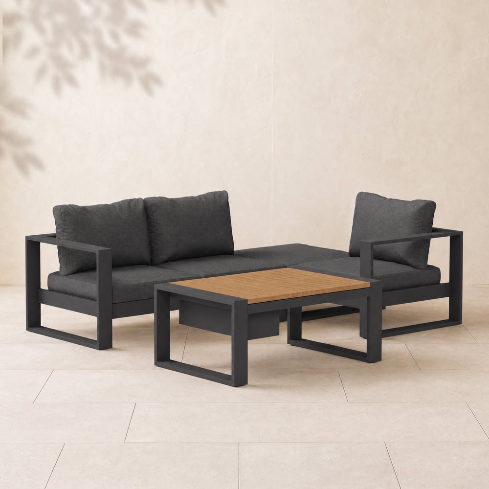 Slatera 4-Piece Modular Outdoor Sofa Set, Aluminium & Acacia for 4 Persons, in Light Grey window image