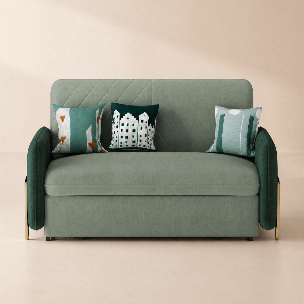 Canapé-lit convertible 2 places rembourré de 136 cm en tissu velours - vert image de fenêtre