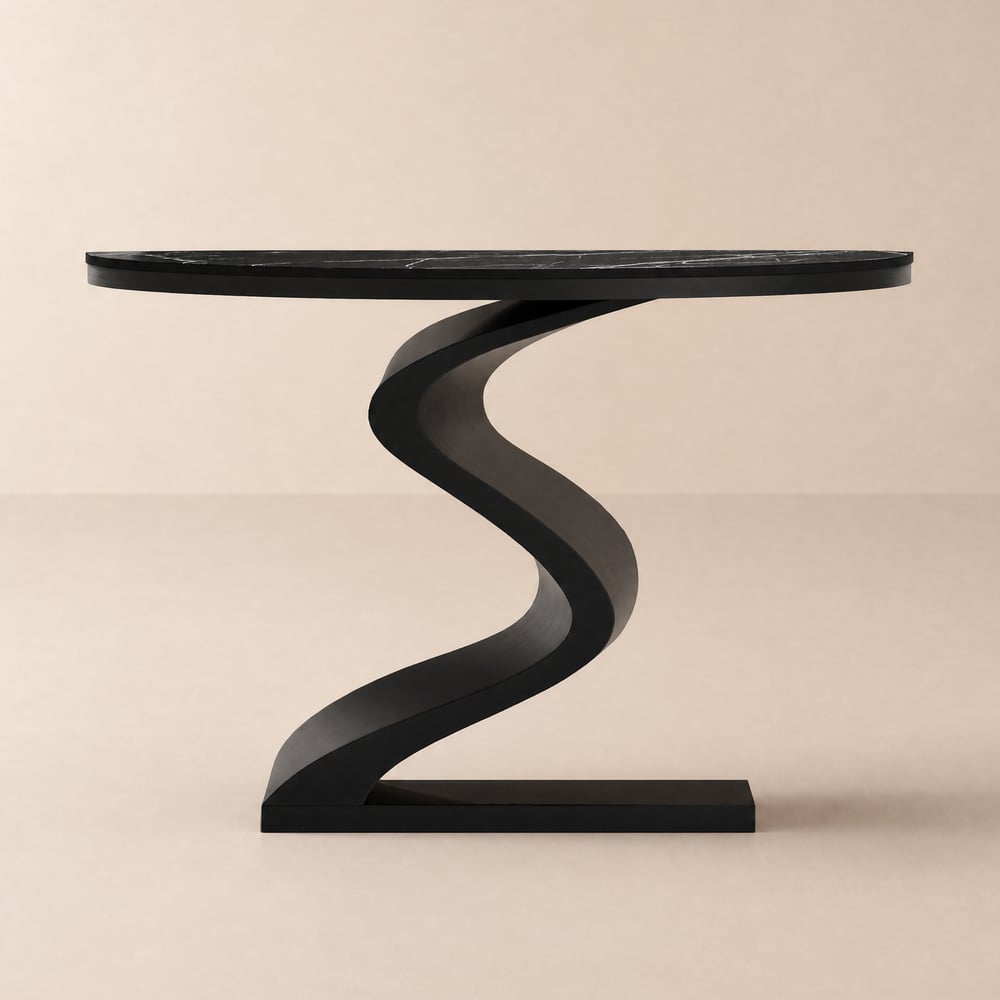 Console demi-lune moderne 100 cm en pierre frittée image de fenêtre