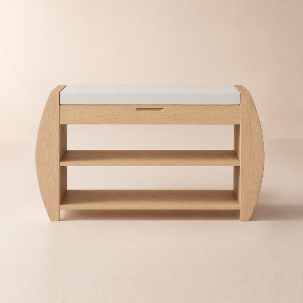 32'' Solid Wood Natural Shoe Storage Entryway Bench with Shoe Rack window image