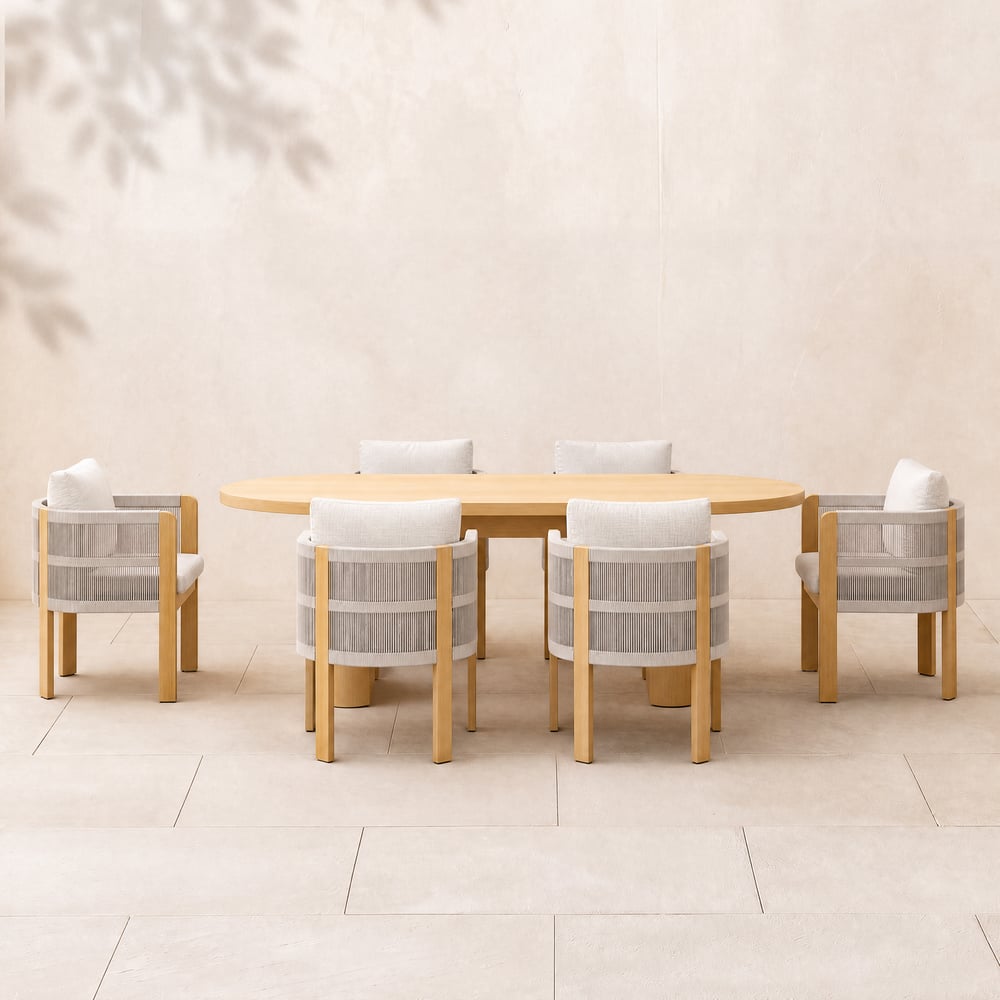 6 seater dining table set Costra with woven chairs window image