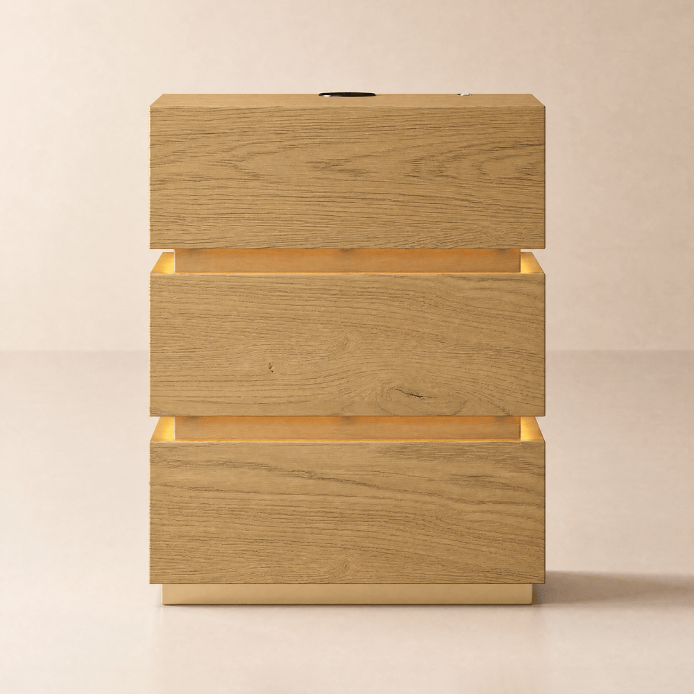 Lumio Natural 3-Drawer LED Bedside Table with Charging Station window image