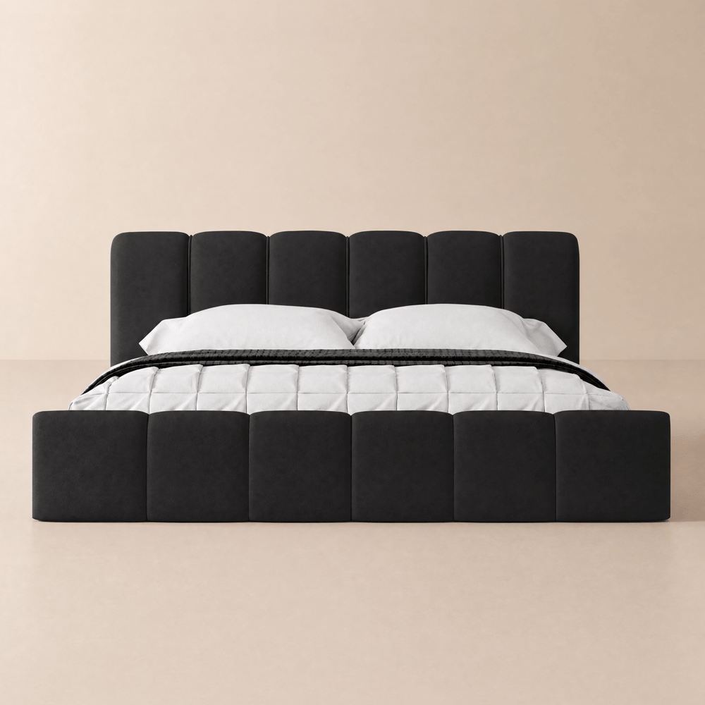 Humply Modern King Black Leather Upholstered Bed Frame window image