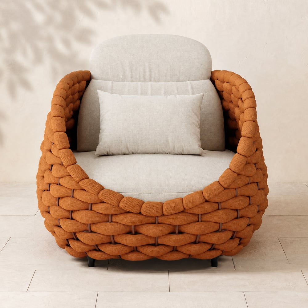 Cocaro Outdoor Aluminum & Rope Weave Swivel Lounge Chair in Orange window image