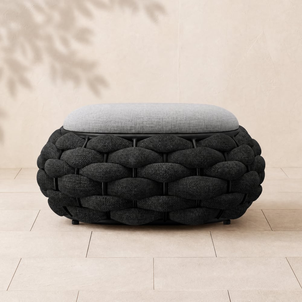 Cocaro Outdoor Hand-Woven Rope Footrest Storage Ottoman in Dark Grey window image