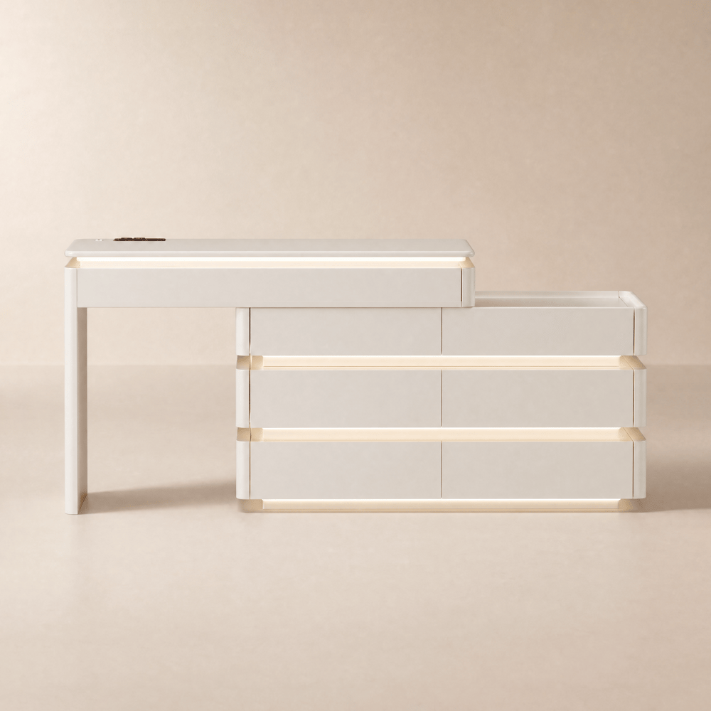 Lumio White Rotating Lighted Makeup Vanity with Charging Station & Mirror window image