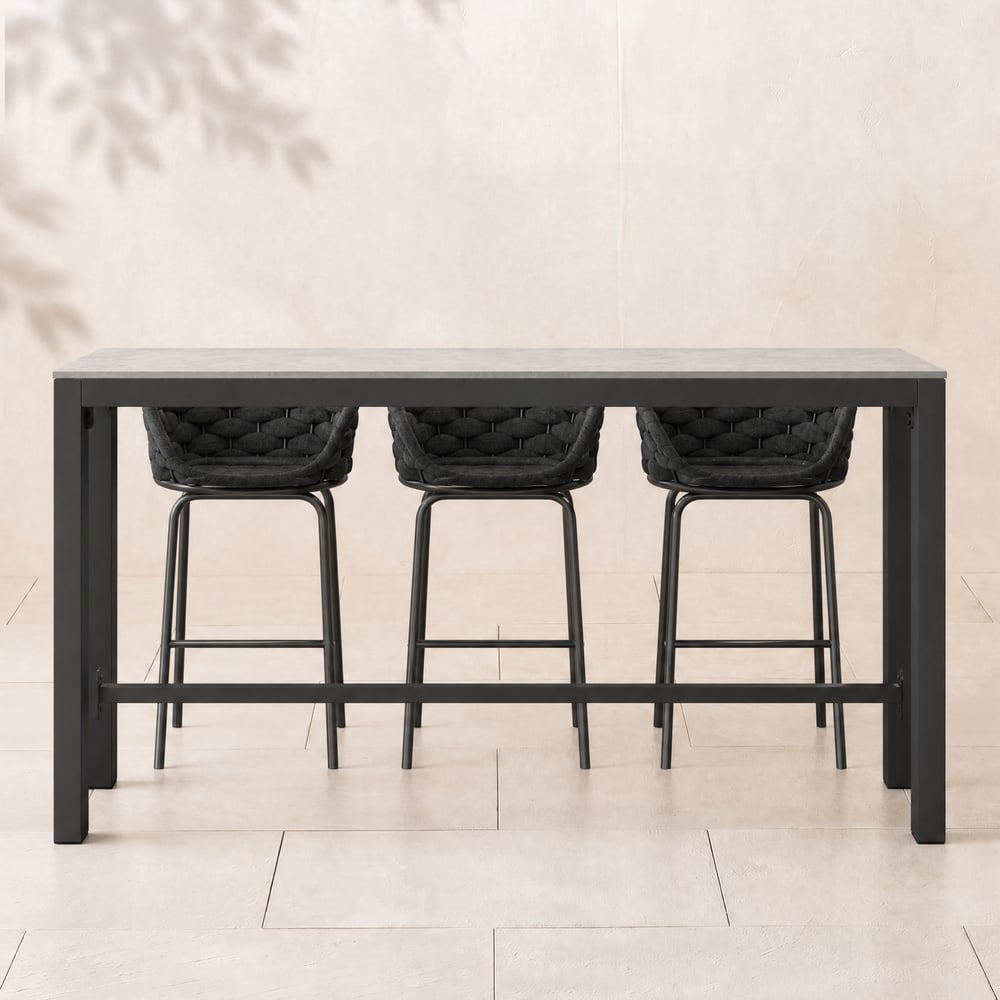 7-Piece Outdoor Sintered Stone & Aluminium Bar Dining Set with 6 Bar Stools in Dark Grey window image