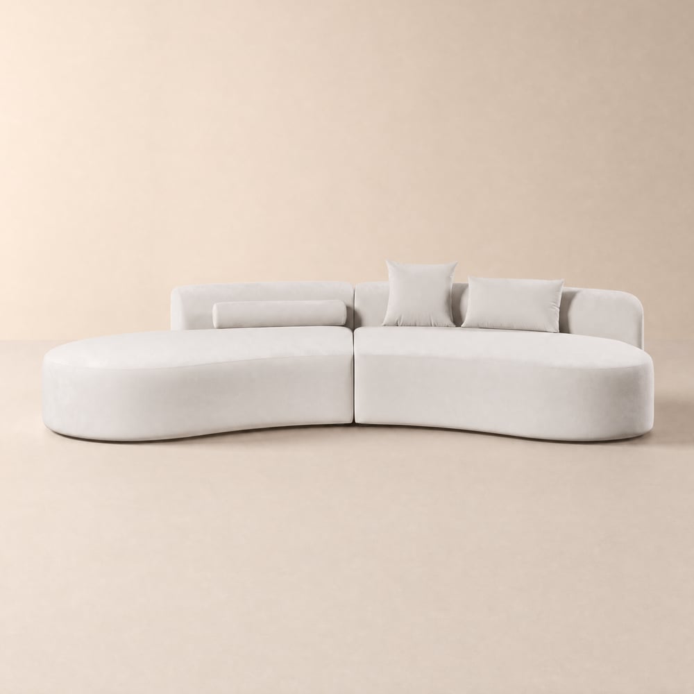 2780mm 2-Piece Curved Velvet Sectional Sofa with Pillows window image