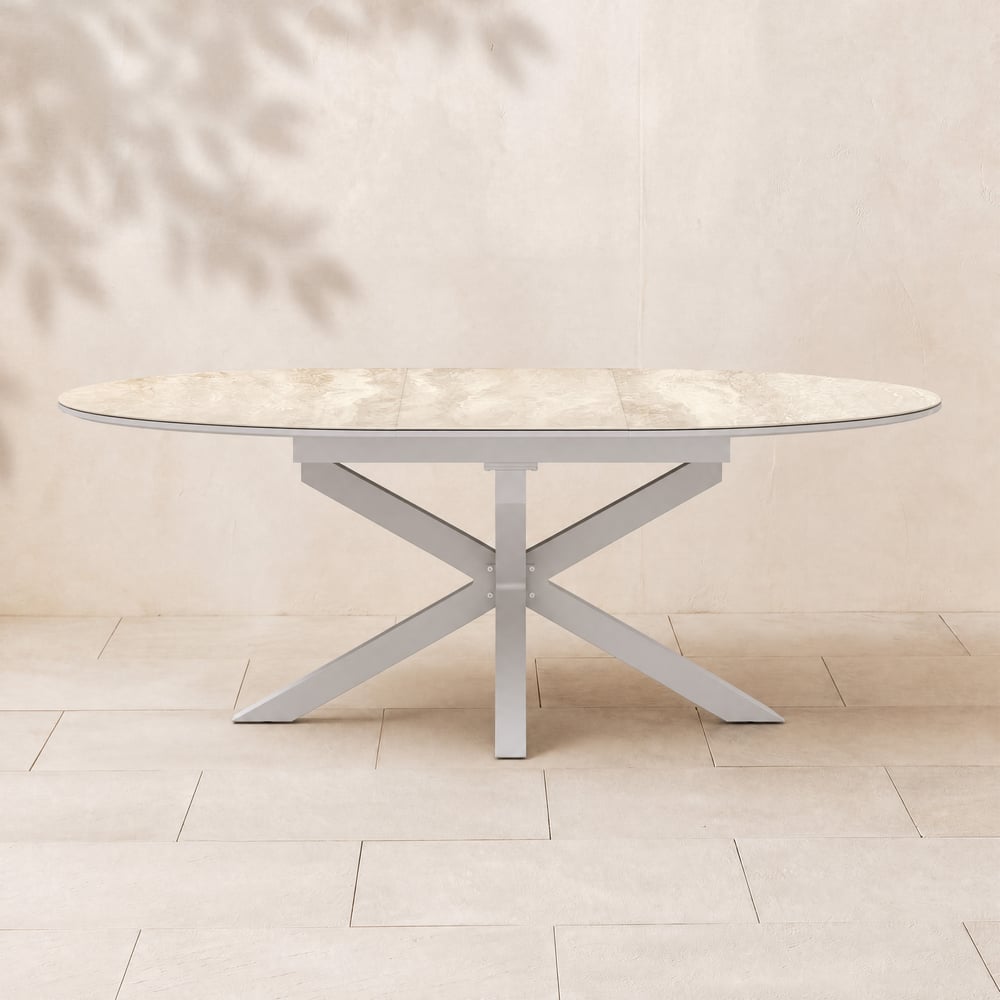 Outdoor Aluminium & Sintered Stone Extendable Dining Table in Sand window image