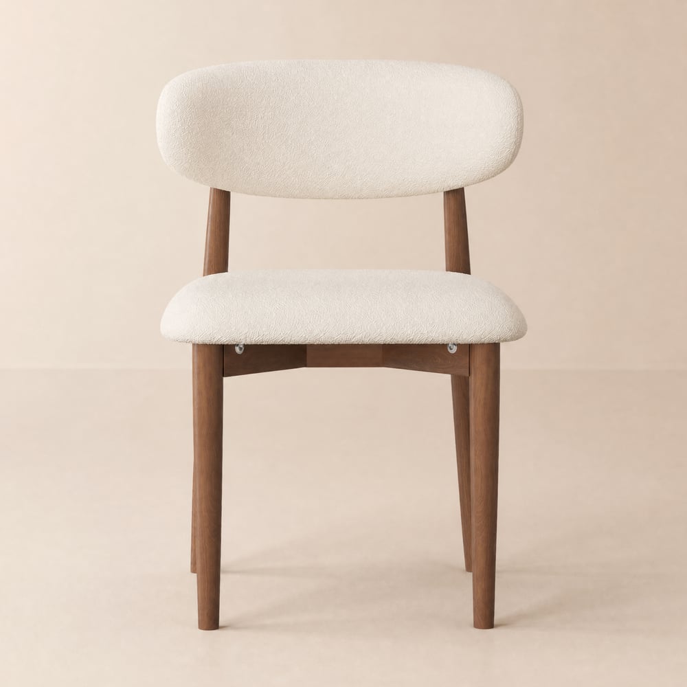 Chaise de salle à manger moderne en bouclé avec pieds en bois d'hévéa couleur noyer, 1 pièce image de fenêtre