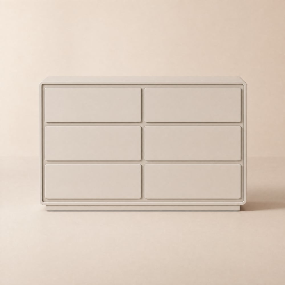 Haloa Modern 47" 6-Drawer Matte Warm White Chest of Drawers with Light and Charging Station window image