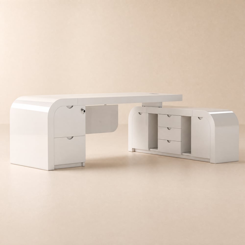 Chicent White L-shaped Modern Executive Desk with Ample Storage Right Hand (70.9'') window image